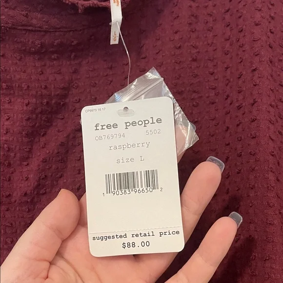 NWT! Free People Burgundy/Merlot Blouse with Back Bow Detail, Size Large - Picture 5 of 6